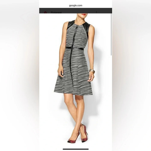Calvin Klein Tweed and Faux Leather Fit and Flare Dress - Picture 1 of 6